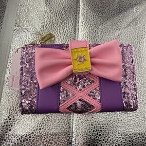 Loungefly Disney Rapunzel Purple/Pink Sequin Bow Zip Around Wallet